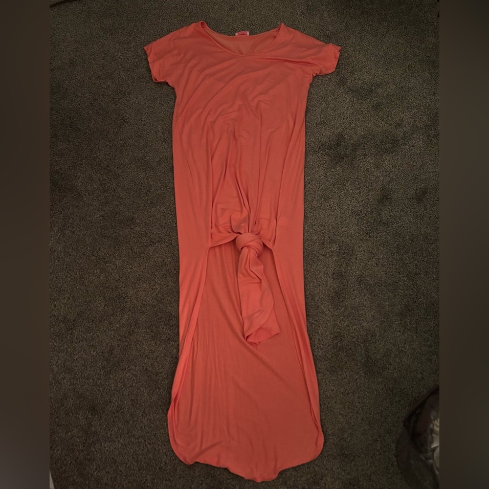 Elegant Coral Knot-Front Dress